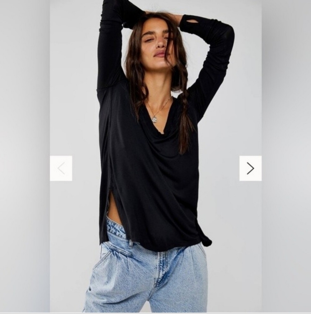 Free People Black Fresh And Clean Long Sleeve Top Size Small